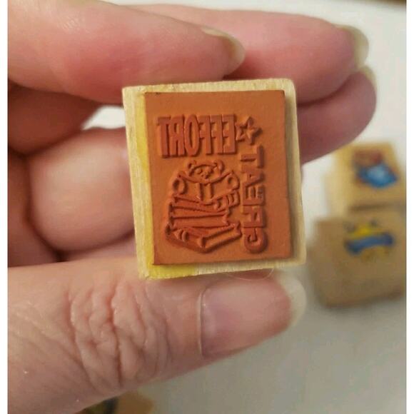 Noteworthy RUBBER STAMPS Lot of 4 Teacher Classroom Rubber Stamps Wood Mounted - Picture 7 of 9